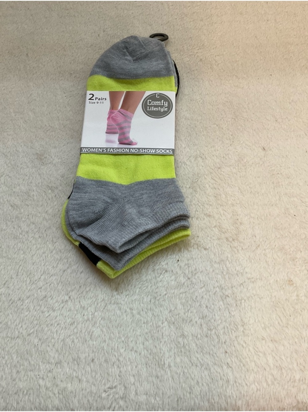 Women's No-Show Socks in Grey and Neon Yellow - 2 Pairs